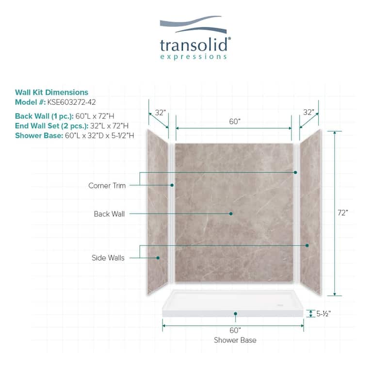 Transolid Expressions 60-in X 32-in X 72-in Glue to Wall Shower Kit - 32" x 60" x 72"