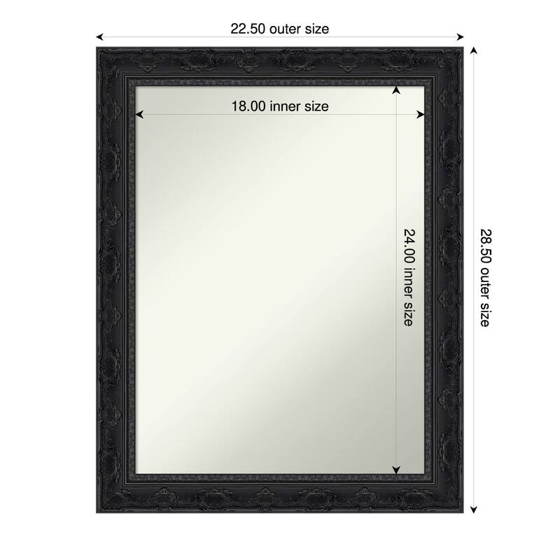 Filigree Non-Beveled Framed Bathroom Vanity Wall Mirror - 23 x 29 in - Filigree Gloss Black