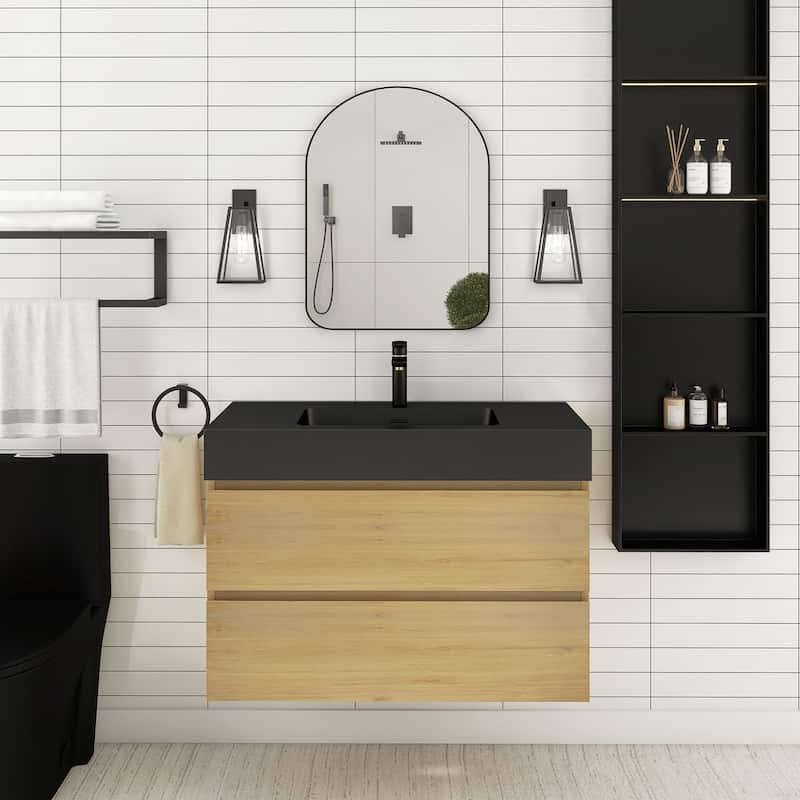 Floating Bathroom Vanity with Black Solid Surface Top