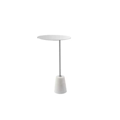 12 in. Silver and White Round Faux Marble End Table, Sturdy Build End Side Table for Living Rooms