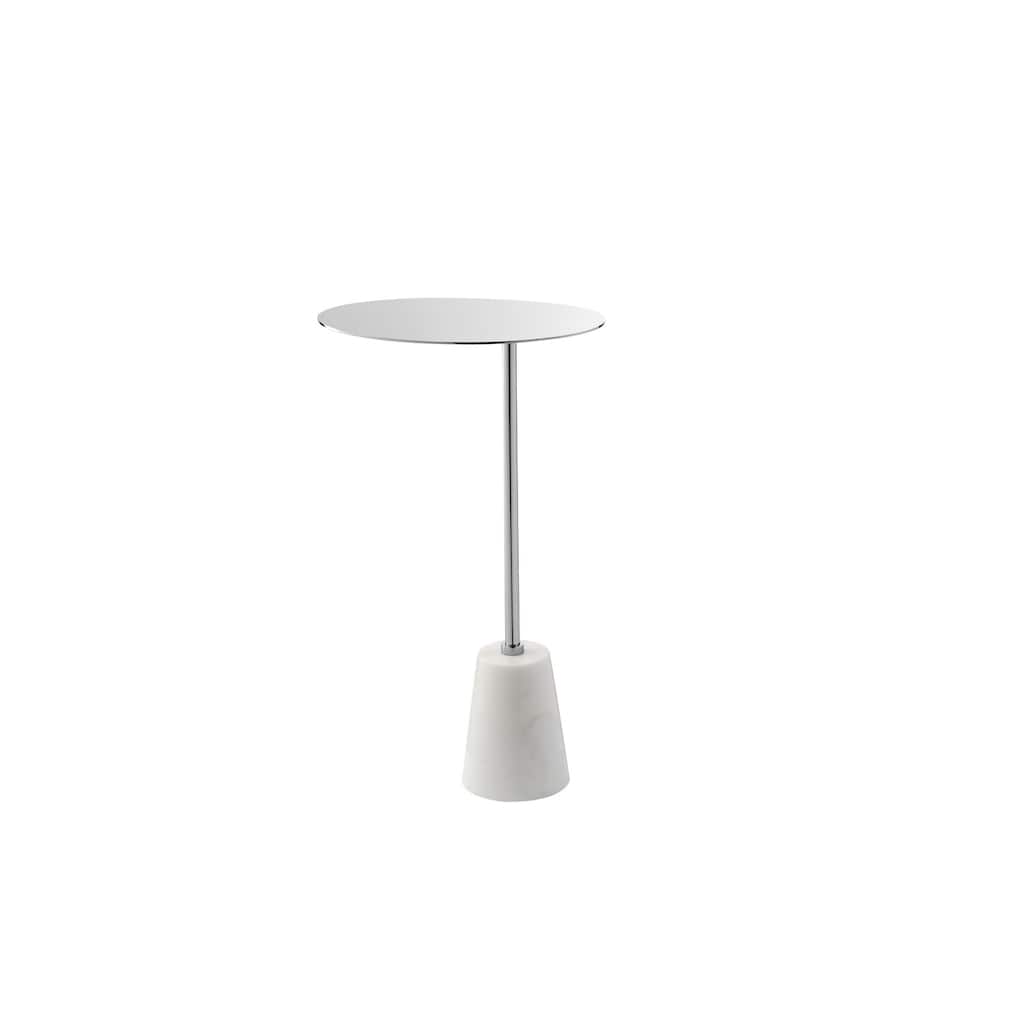 12 in. Silver and White Round Faux Marble End Table, Sturdy Build End Side Table for Living Rooms