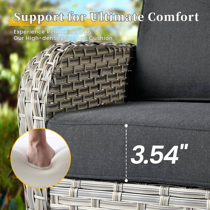 HOOOWOOO 8-piece Patio Wicker Rattan Swivel Rocking Chair Set with Solar-powered Table