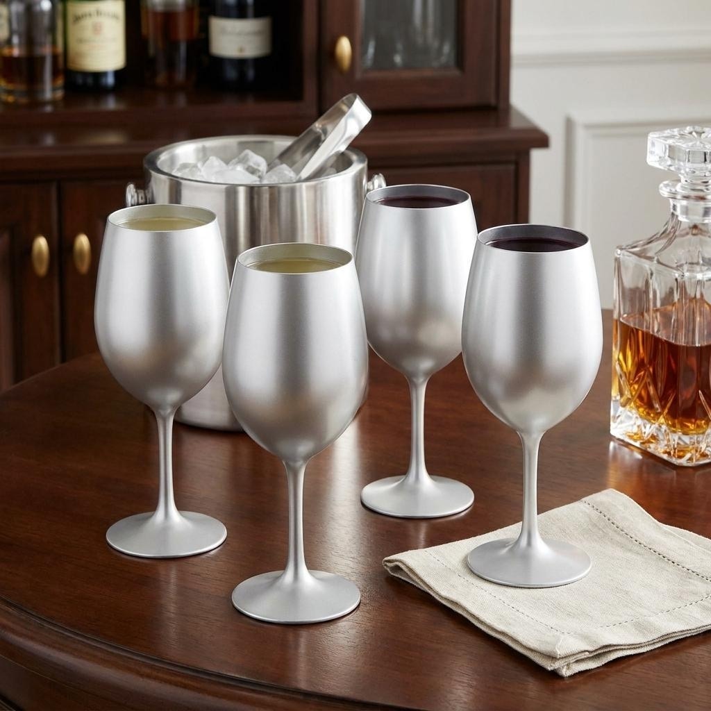 HomeRoots Set of Four Silver Acrylic Stemmed All Purpose Wine Glass