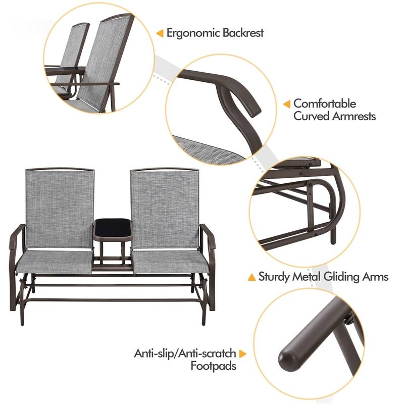 Yaheetech 2-Seater Glider Bench with Fabric and Steel for Outdoor
