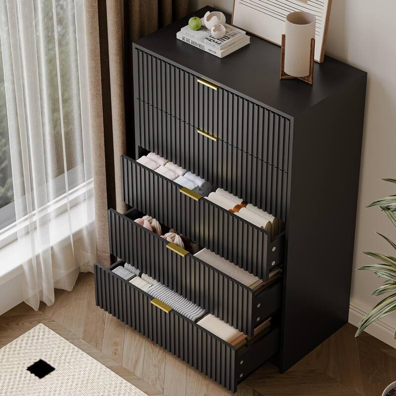 5 Drawer Dresser, 32 Inch Wide Chest with Gold Handles for Bedroom Living Room