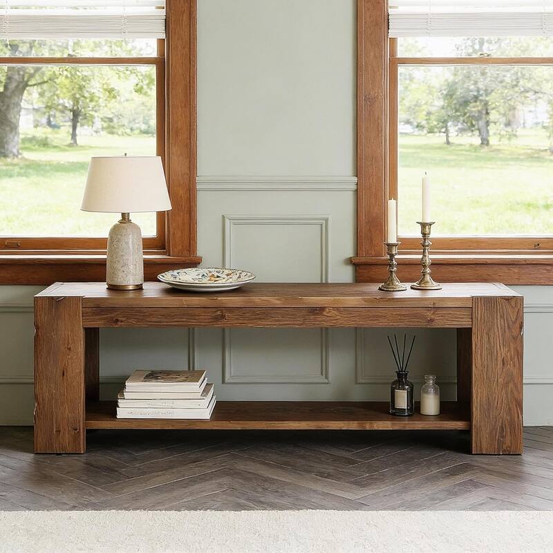 Solid Wood Entryway Bench with Storage Shelf, Wood Shoe Bench for Entrance, Hallway, Dining Room, Living Room, Mudroom, Bedroom