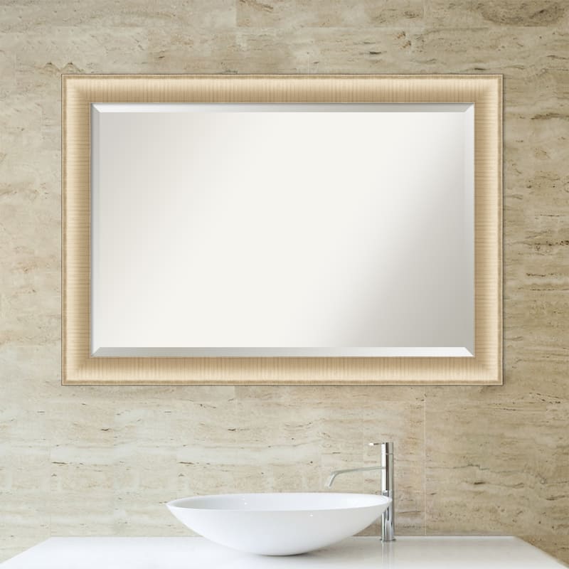 Beveled Bathroom Wall Mirror - Elegant Brushed Honey Frame