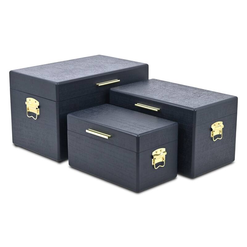 Sable Set of 3 Wooden Trunks with Gold Handles