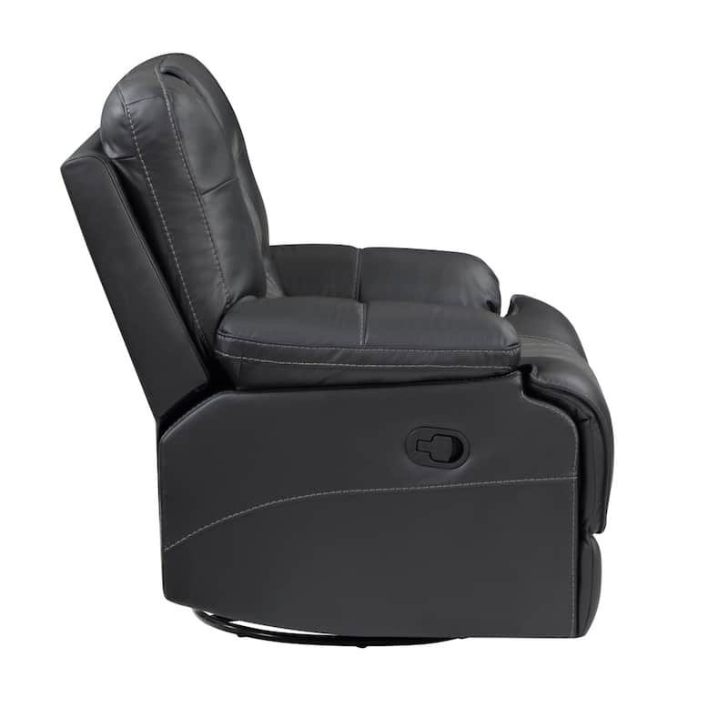 Liam 39 Inch Manual Swivel Glider Recliner Chair, Gray Faux Leather, Wood