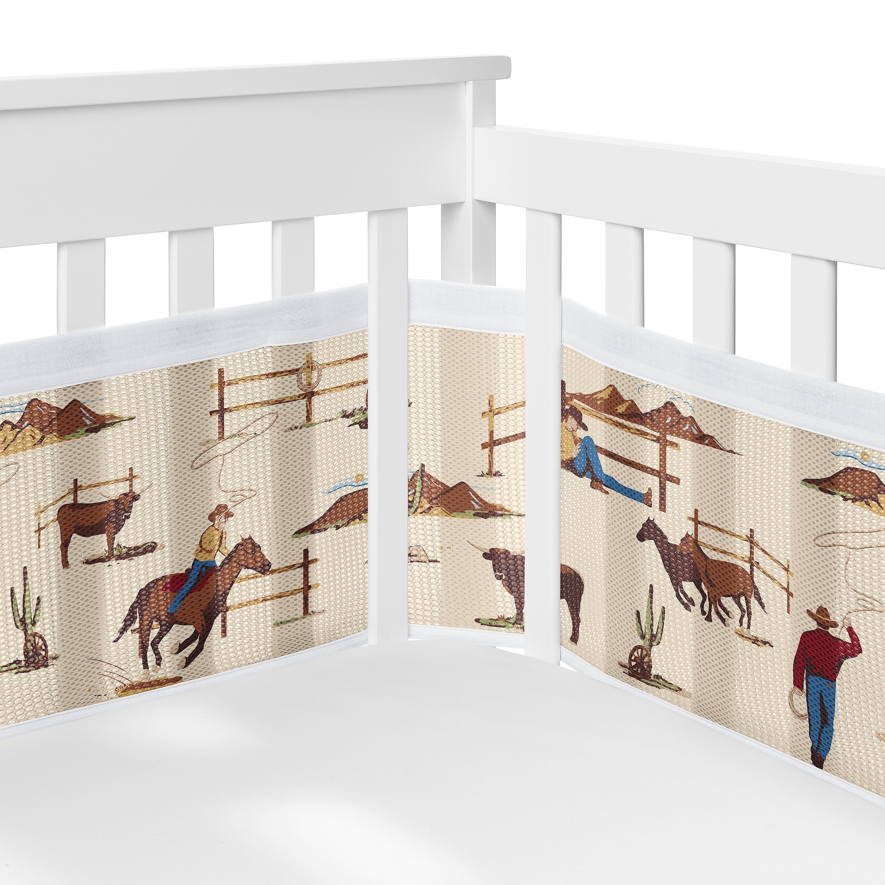 Sweet Jojo Designs + BreathableBaby Breathable Mini Mesh Crib Liner Brown Western Cowboy Boy - Wild West Southern Charm Country