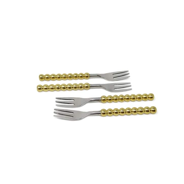Gold Beaded Dessert Spoons/Forks, Set of 4