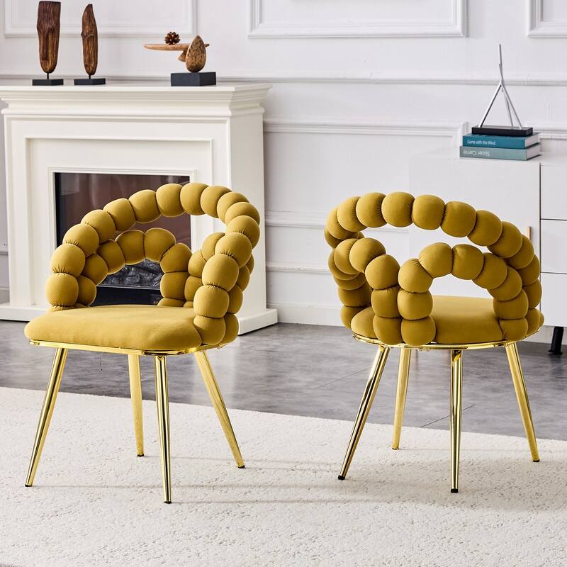 Luxe Gold-Leg Velvet Dining Chair - Modern Bubble Bead Accent Chair for Kitchen & Dining Room