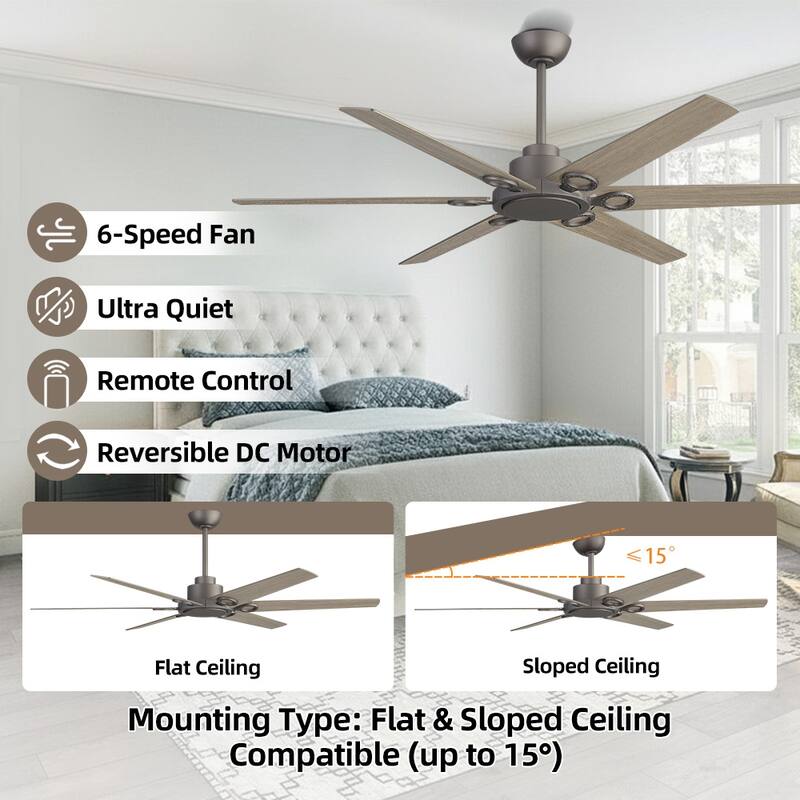 MLiAN 64 in 6 Plywood Blades Dc Motor Indoor Downrod Standard Ceiling Fan With Remote - 64''
