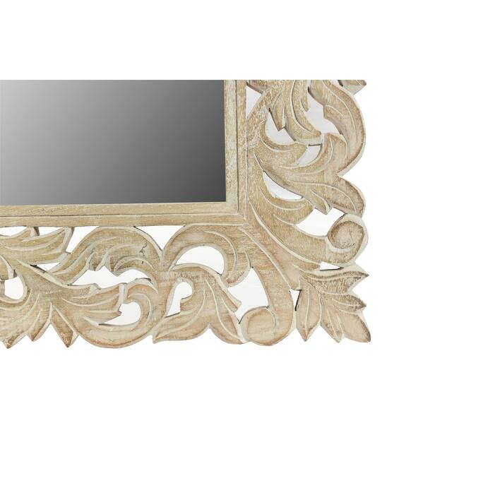 HomeRoots 47" Antiqued White Solid Wood Carved Scrollwork Accent Mirror - Antiqued White - 35' X '47' X '1