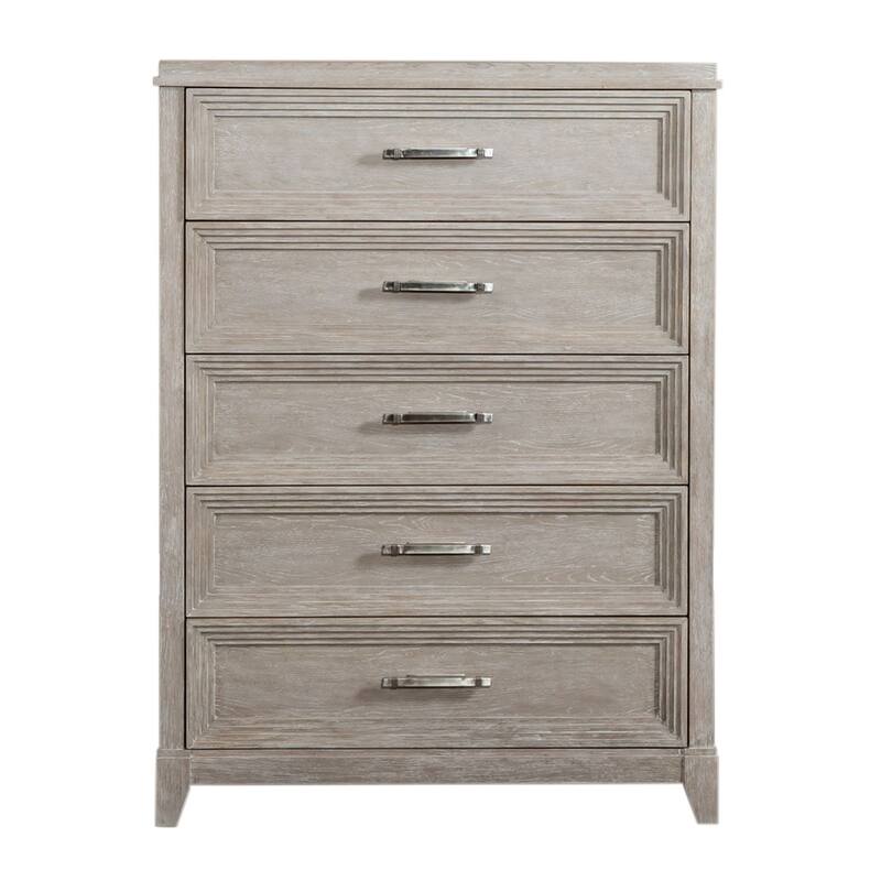 Belmar Washed Taupe & Silver Champagne 5 Drawer Chest