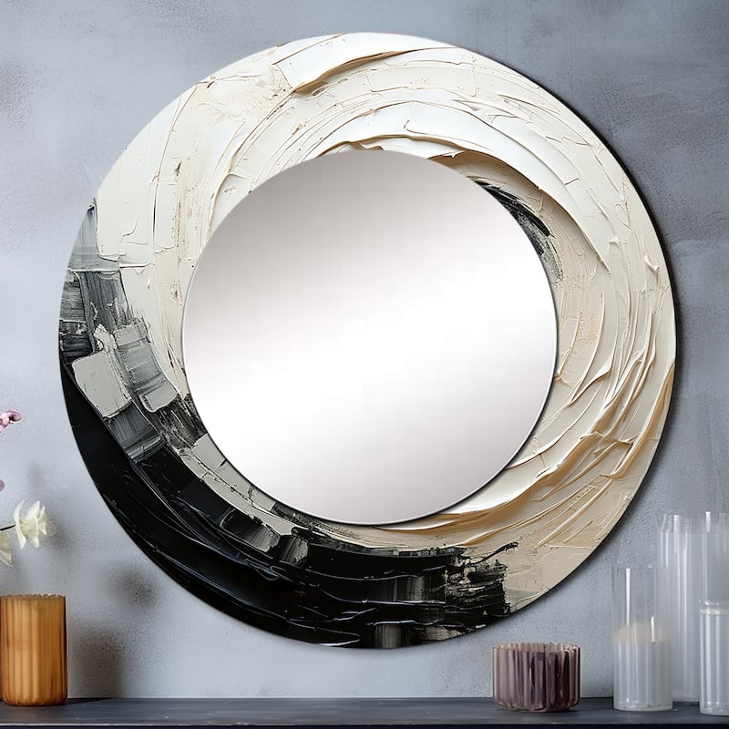 Designart "Minimalist Spiral" Abstract Spirals Round Mirror For Wall Decor Modern Black Round Bedroom Mirror Wall Decor