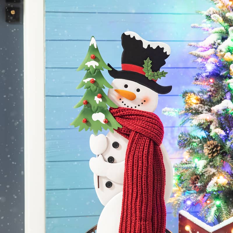 Glitzhome 32"H Metal Snowman Riding Bike Porch Decor(KD)