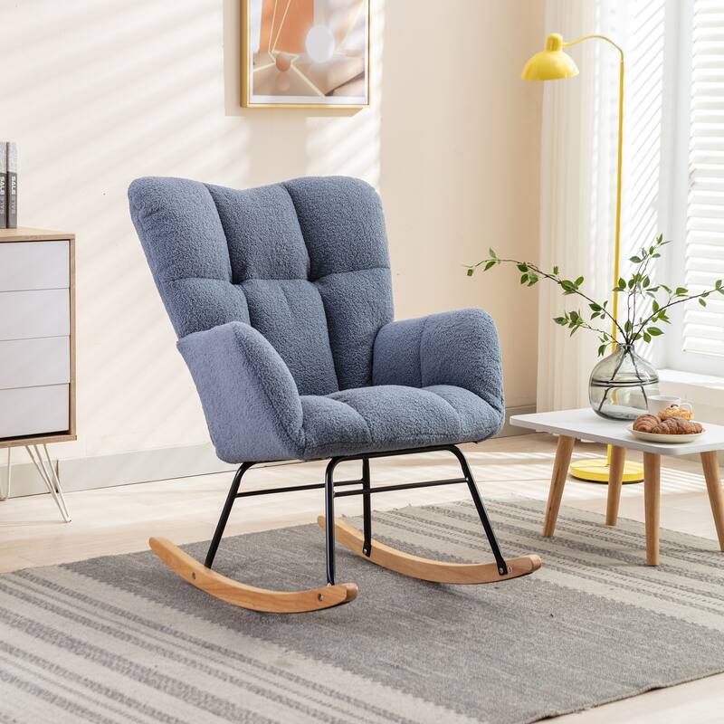 31.5" High Back Buttons Tufted Rocking Chair - Light Blue Teddy