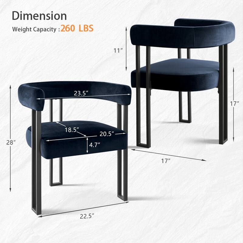 Modern Velvet Upholstered Dining Armchairs with Black Metal Legs (Set of 2/4/6)