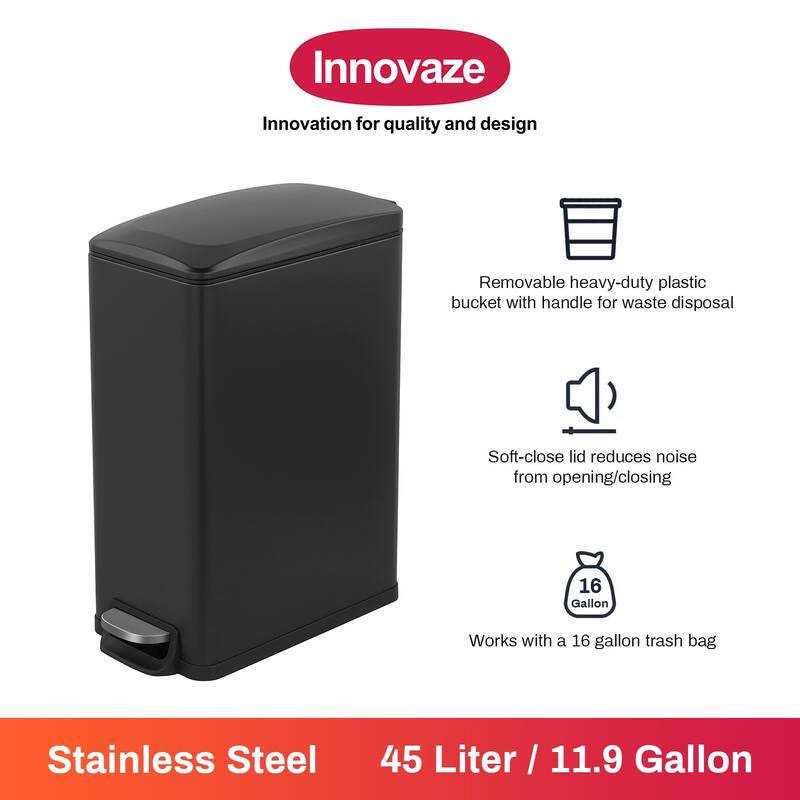 Innovaze 11.9 Gal./ 45 Liter Slim Stainless-Steel-Made Step-on kitchen Trash Can