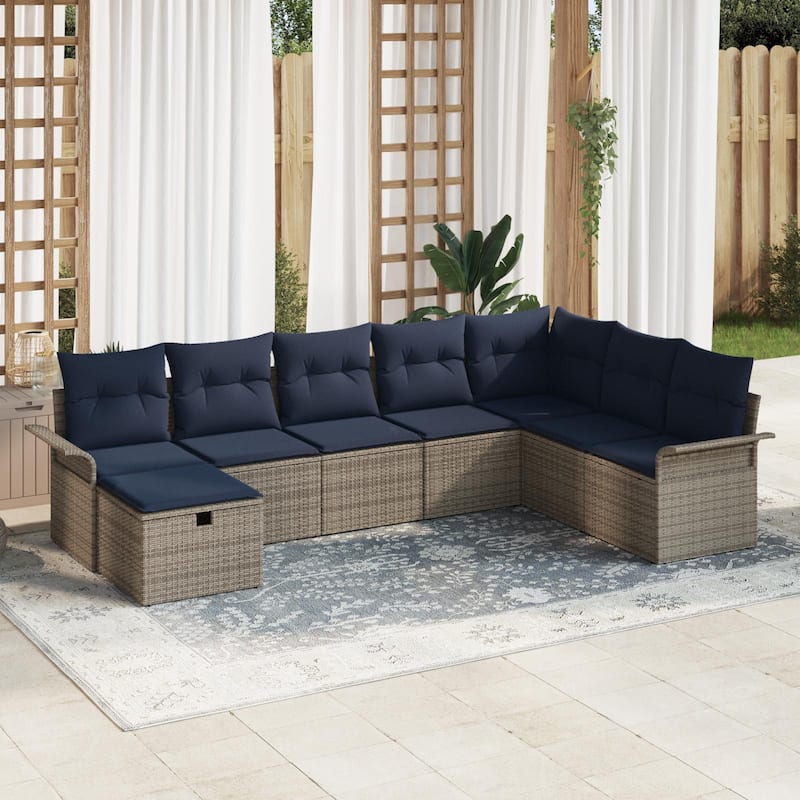 vidaXL 8/9 Piece Garden Sofa Set with Cushions - Grey and Navy Blue - 117.1×73.9×27.2