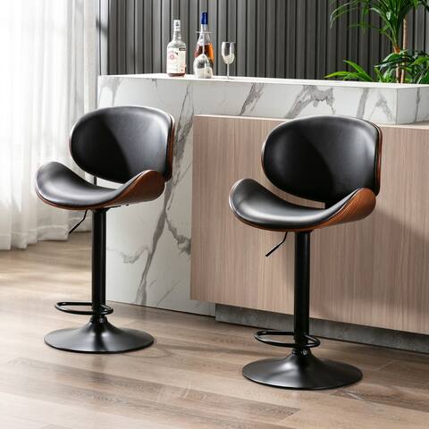 Bentwood adjustable bar stools with upholstered swivel, mix color PU Leather Barstools (Set of 2)