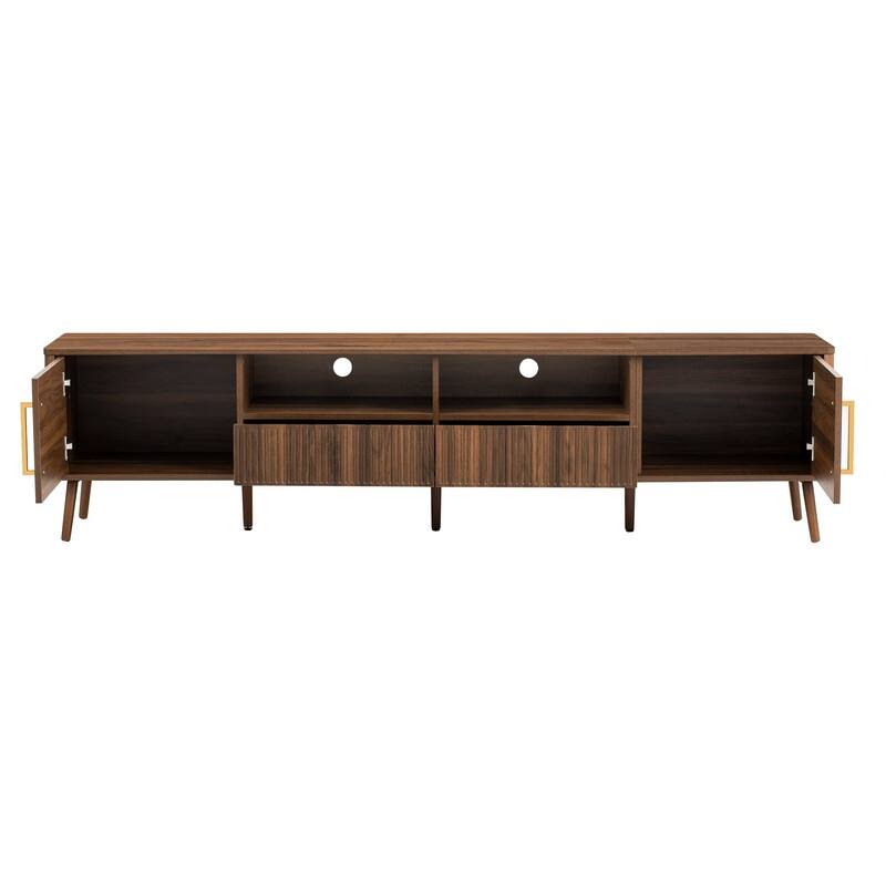Modern Fluted 78" TV Stand for TVs up to 85", Entertainment Center TV Media Console Table with Doors and Open Shelf