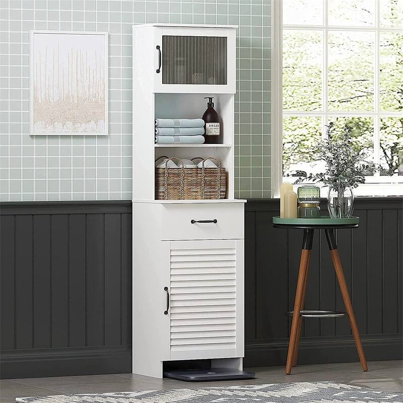 Tall Bathroom Storage Cabinet - 11.75"D x 15.75"W x 63"H - 11.75"D x 15.75"W x 63"H - Wood Finish - White