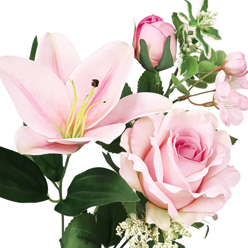 Set of 2 Blush Pink Artificial Mixed Rose Lily Blossom Flower Stem Bush Bouquet 20in - 20" L x 13" W x 13" DP