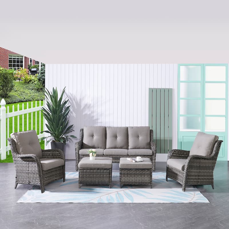 Pocassy 5-Piece Patio Furniture Set with Ottomans - Grey/Grey