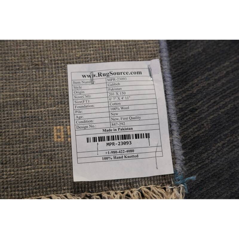 Grays & Charcoal Gabbeh Modern Area Rug Hand-Knotted Wool Carpet - 4'11" x 6'7"