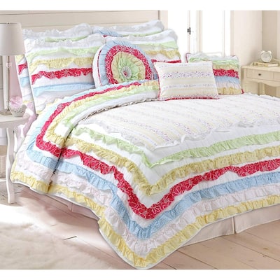 Porch & Den Appledale Red Ruffled Cotton Reversible Quilt Bedding Set - Blue/Yellow/White/Green/Red/Pink