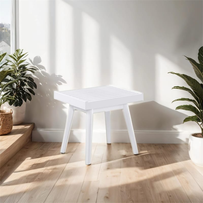 Solid Wood Slatted Bench, 19-Inch Long, White - White