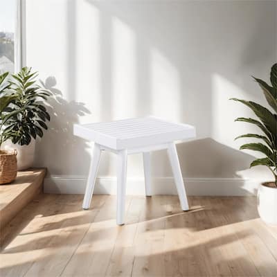 Solid Wood Slatted Bench, 19-Inch Long, White