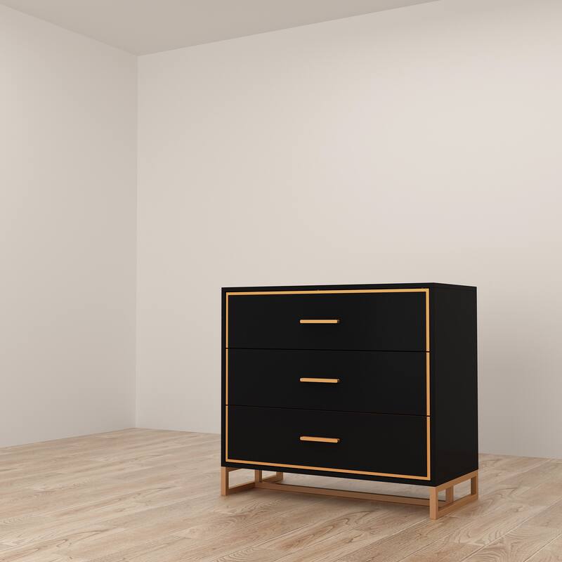 Luxurious Black and Gold Storage Cabinet Nightstand: Modern Design, Ample Storage & Practical Features
