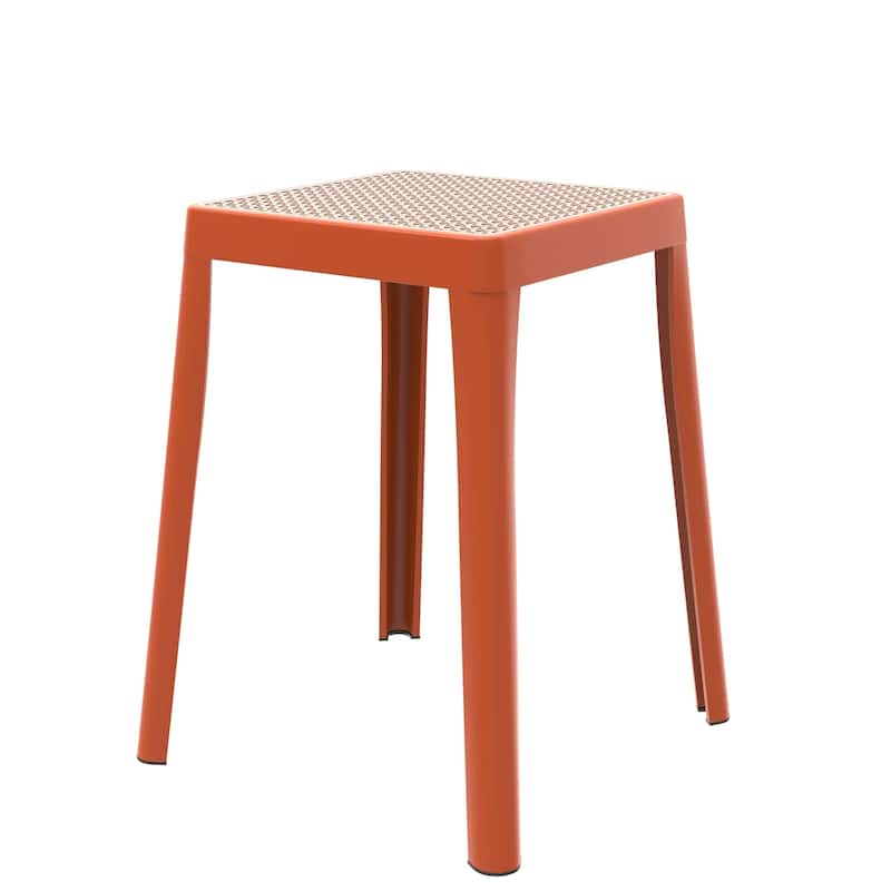 Tresse Modern Stackable Dining Stool with Wicker Seat for Dining Room, Garden, Patio, Indoor or Outdoor - No Assembly Required - Orange
