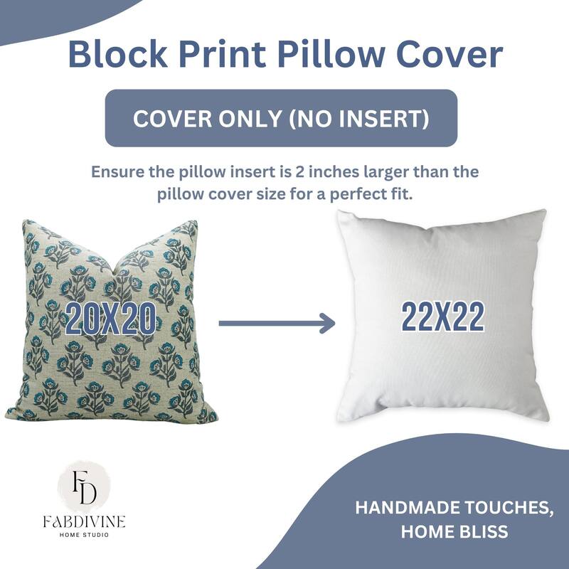 Linen Farmhouse Block print pillow Cover - Baelpatra