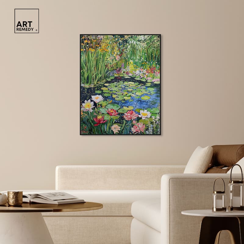 Art Remedy Impressionist Pond Framed Impressionism 1 Piece Canvas Wall Art /Monet And Van Gogh Inspired Art