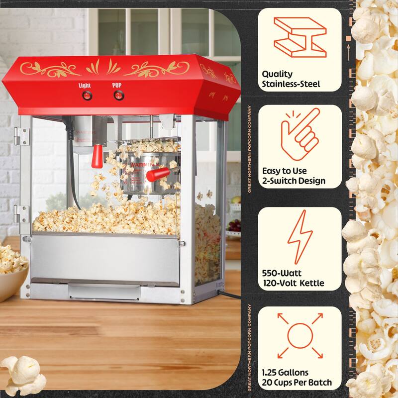 Great Northern Popcorn 4oz Tabletop Popcorn Machine with Warming Light, Red - 4 oz