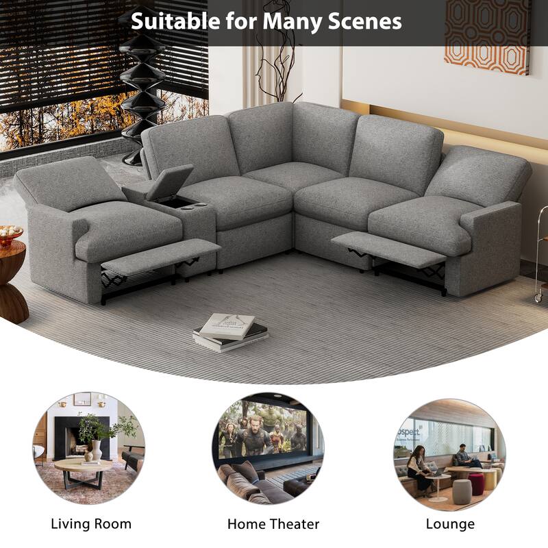 Modern L Shaped Reclining Sectional Sofa with Power Recliners and USB Ports and Storage for Living Rooms or Apartments