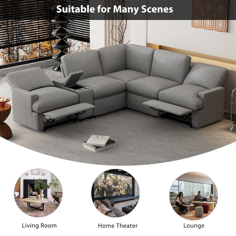 Roomfitters Power Recliner Corner Sofa with Storage Box, Cup Holders, USB Ports, and Power Socket, Perfect for Home Theater