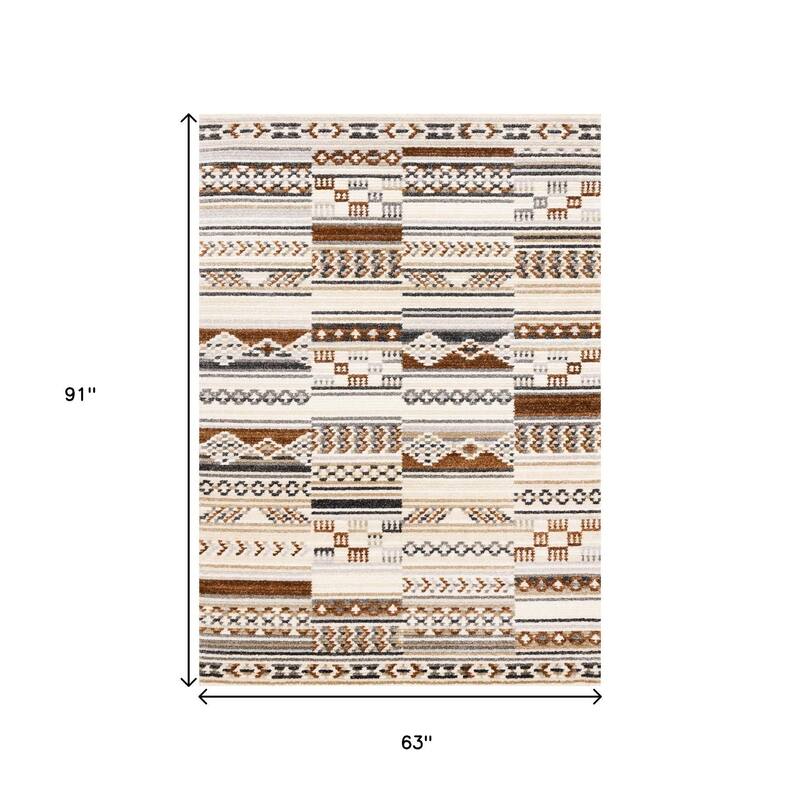 HomeRoots Tribal Modern Rectangle Area Rug - 5' X 8'