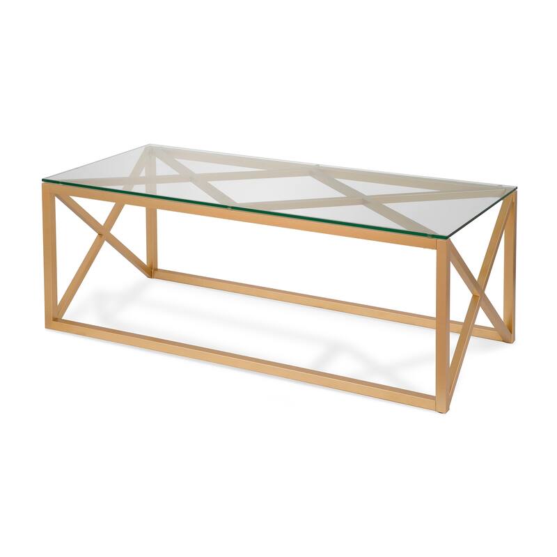 Dixon Geometric X-Base Metal & Glass Coffee Table (Optional Finishes)