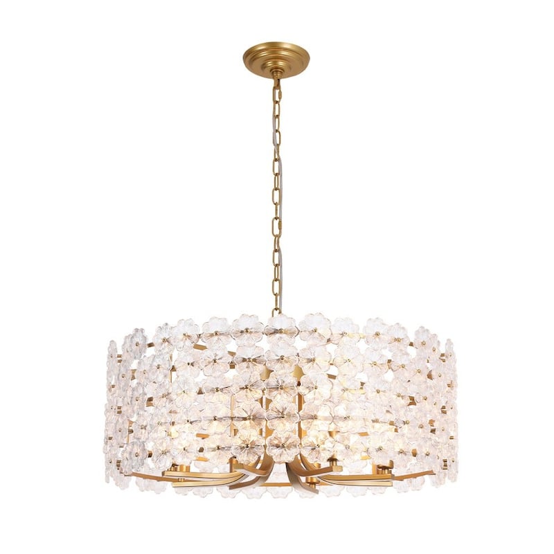 Mid-Century 8-Light Glass Blossom Round Cage Chandelier 25.6 in