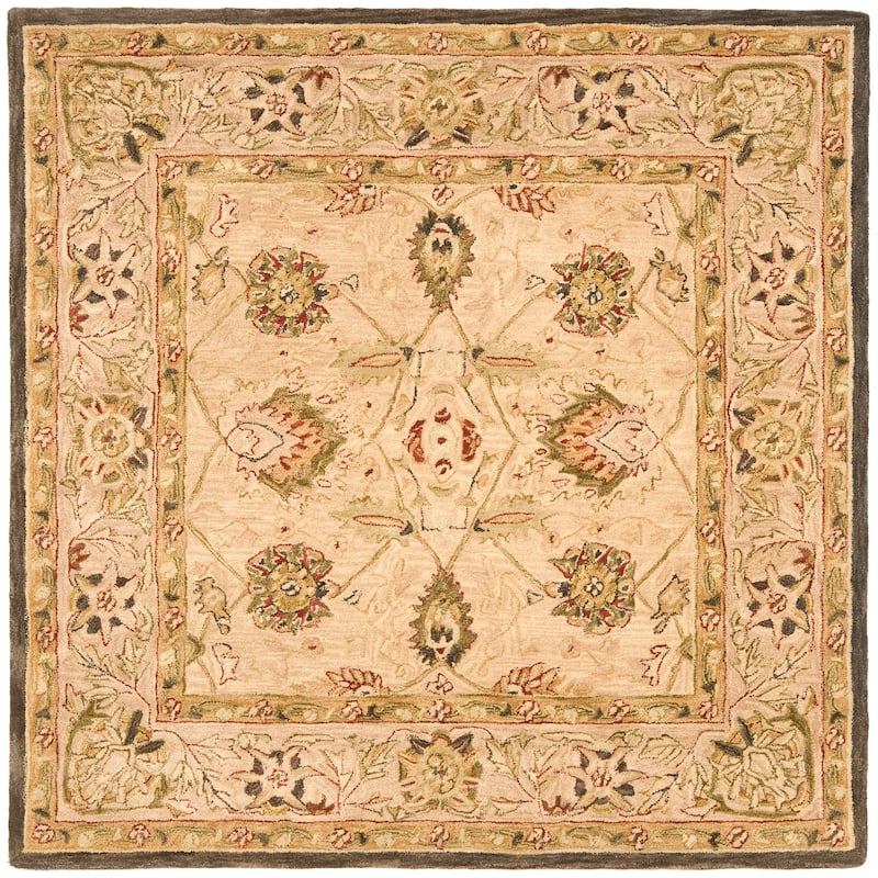 SAFAVIEH Handmade Anatolia Renelle Traditional Oriental Hand-spun Wool Rug - 6' Square - Beige/Beige