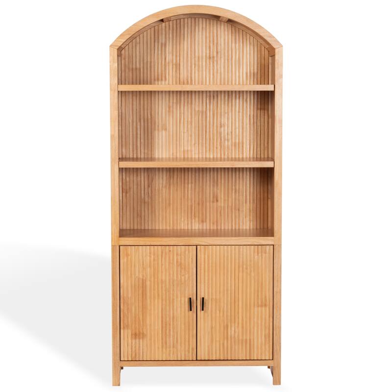SAFAVIEH Couture Elladora Ribbed Front Wood Bookcase - 34"W x 15"D x 76"H - Natural/Black