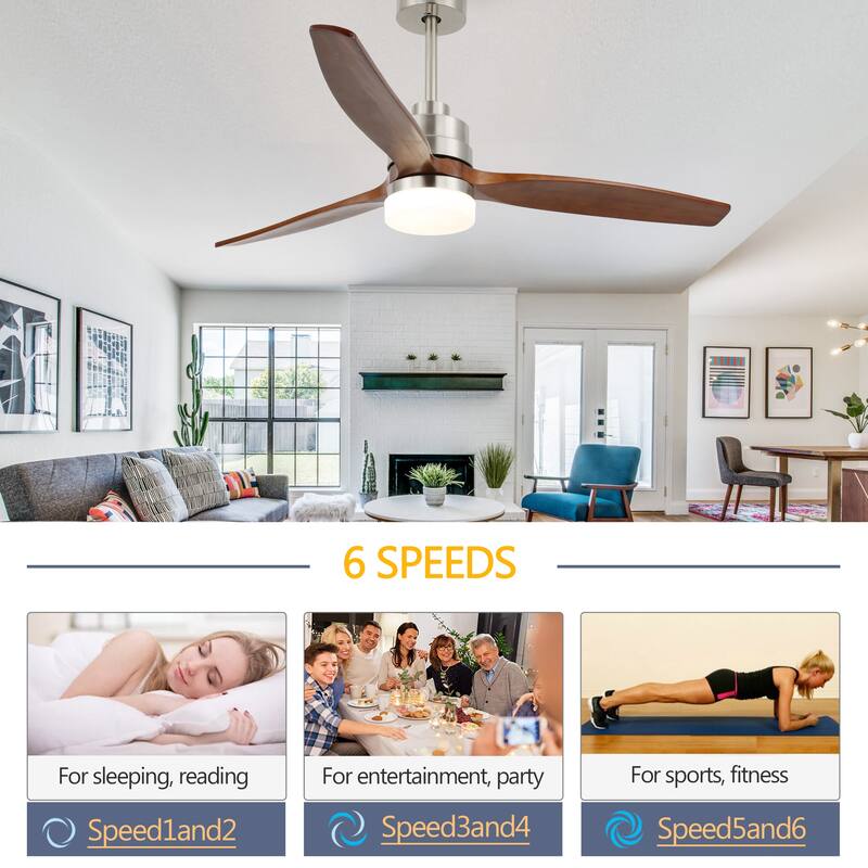 Oaks Aura 52 in. LED Indoor Solid Wool Walnut Scandi-Japanese Zen Ceiling Fan With Latest DC Motor Technology