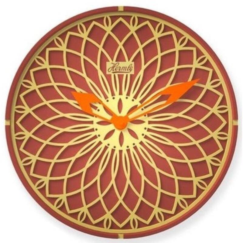 Wooden Panel Round Wall Clock - 12" - Red and Yellow