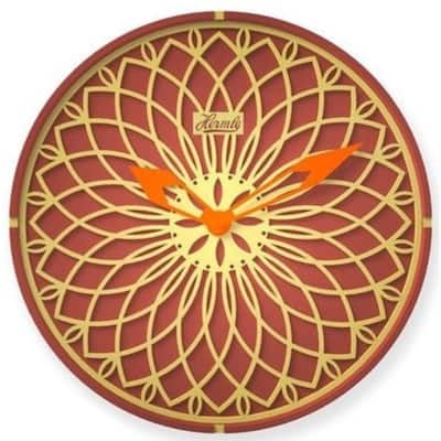 Wooden Panel Round Wall Clock - 12" - Red and Yellow
