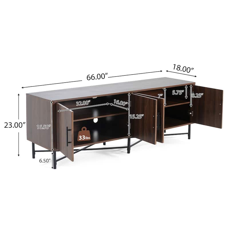 Functional 4-Door TV Stand with 2 Storage Spaces and Adjustable Shelves - Walnut